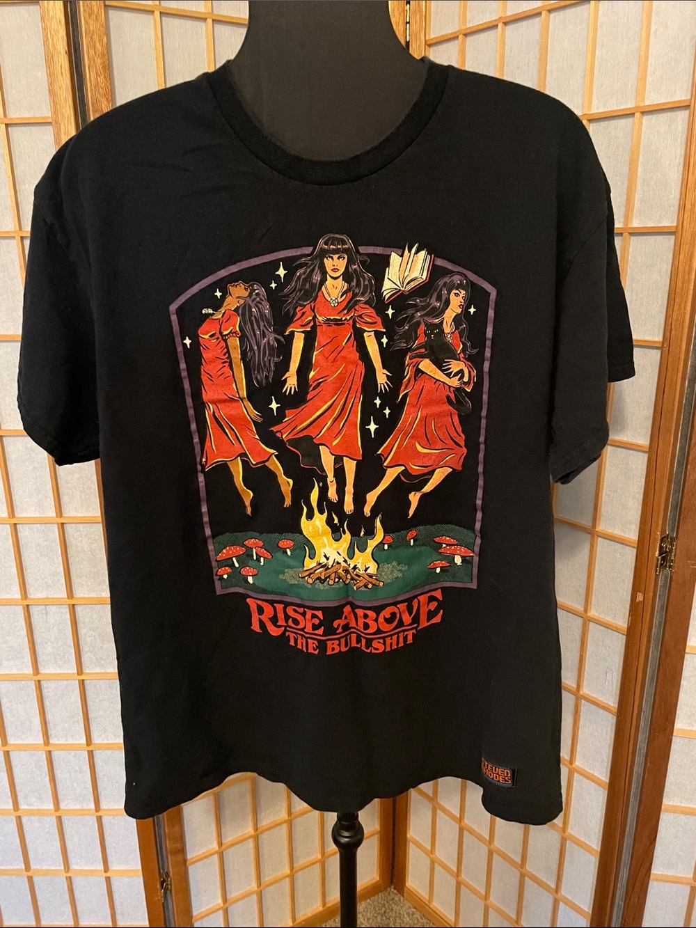 Stephen Rhodes Black T-Shirt Rise Above Witch and Cat T- Shirt